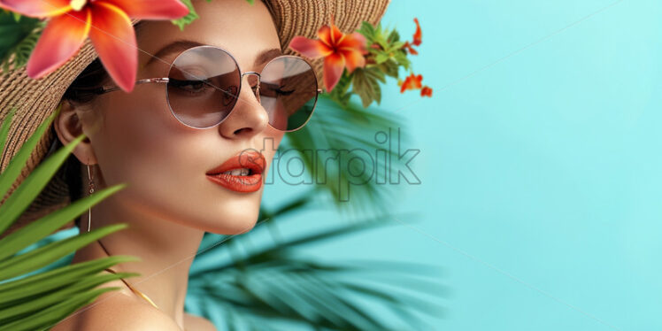 Stylish woman wearing a straw hat and trendy sunglasses - Starpik Stock