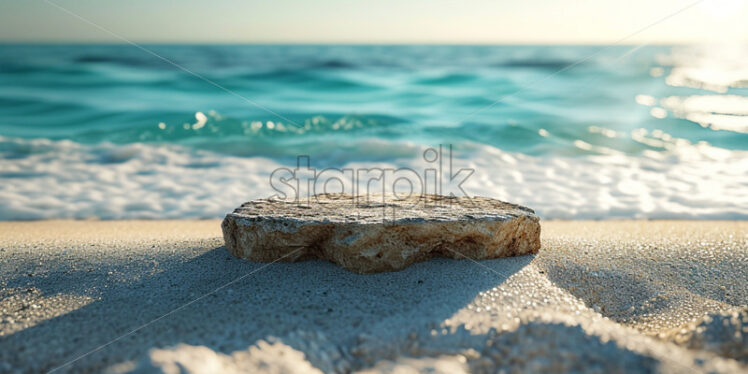 Summer sand and tropical sea with abstract stone podium in the middle - Starpik Stock