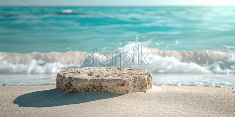 Summer sand and tropical sea with abstract stone podium in the middle - Starpik Stock