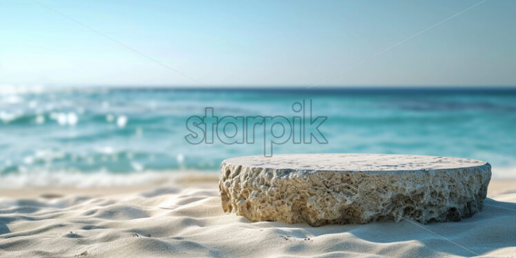 Summer sand and tropical sea with abstract stone podium in the middle - Starpik Stock