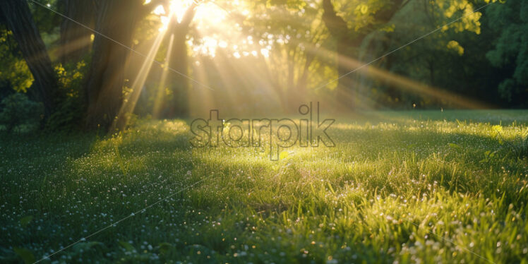 Sun rays among the blades of grass - Starpik Stock