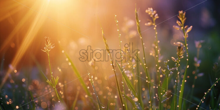 Sun rays among the blades of grass - Starpik Stock