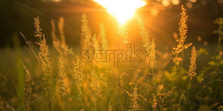 Sun rays among the blades of grass - Starpik Stock