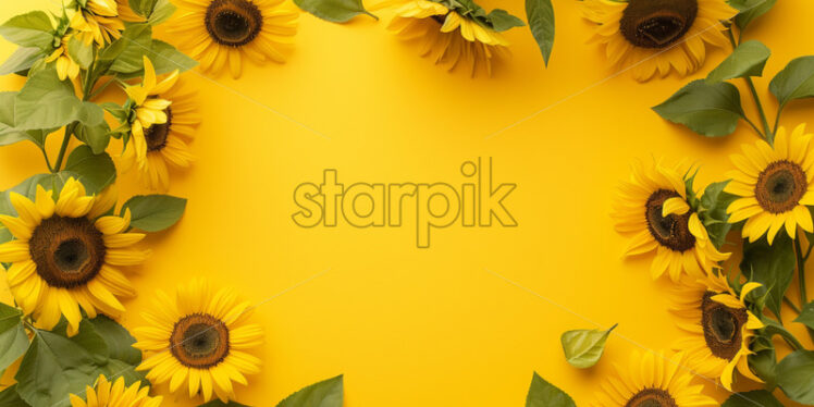 Sunflower flowers mockup yellow background - Starpik Stock