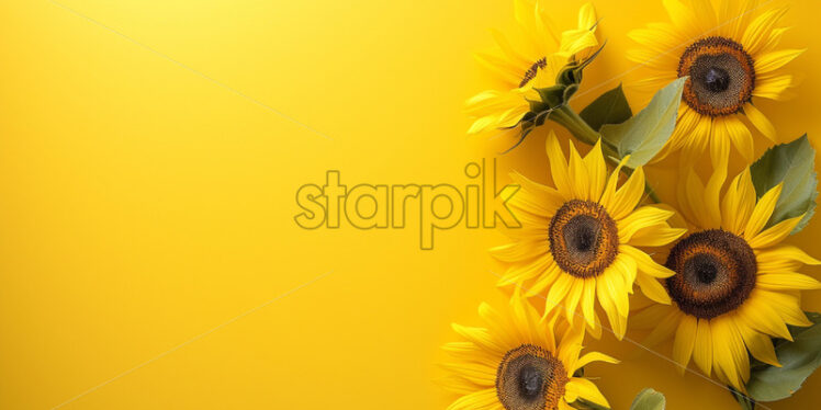 Sunflower flowers mockup yellow background - Starpik Stock