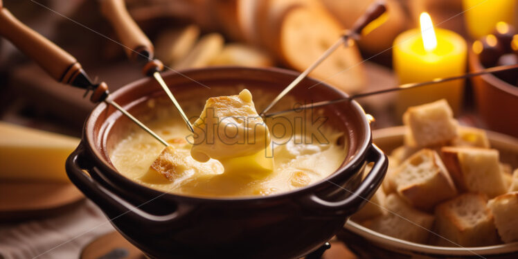 Swiss Cheese Fondue in a communal pot - Starpik Stock