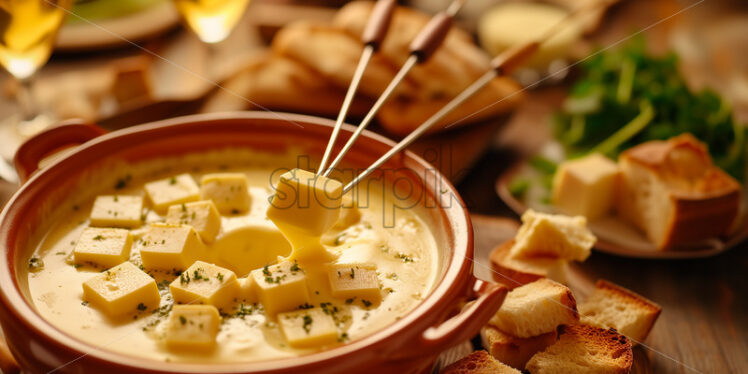 Swiss Cheese Fondue in a pot - Starpik Stock