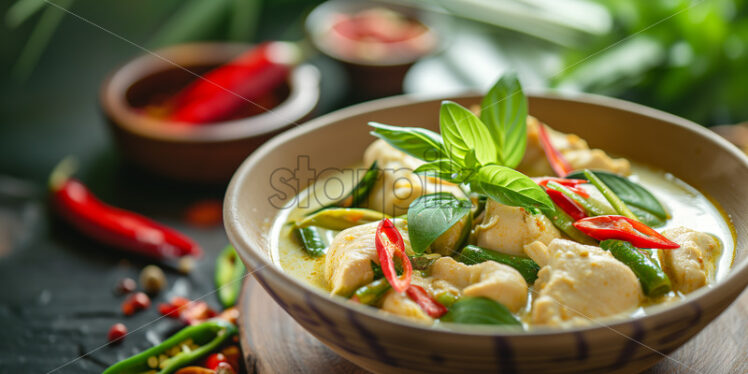 Thai Green Curry in a traditional bowl - Starpik Stock