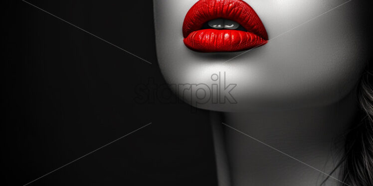 The black and white portrait of a girl, the lips accentuated in red - Starpik Stock