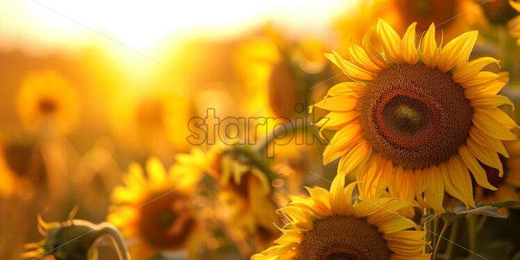 The cheerful faces of sunflowers turning towards the warm sunlight - Starpik Stock