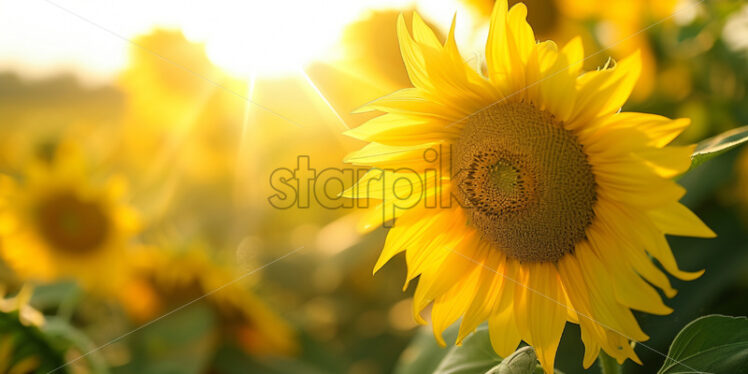 The cheerful faces of sunflowers turning towards the warm sunlight - Starpik Stock