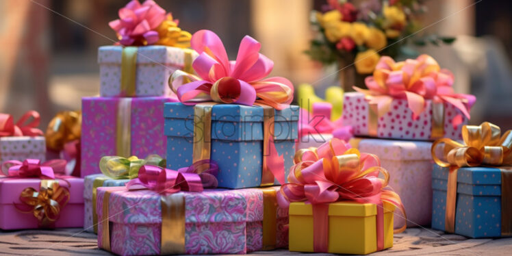 The colorful presents waiting to be opened by the birthday celebrant - Starpik Stock