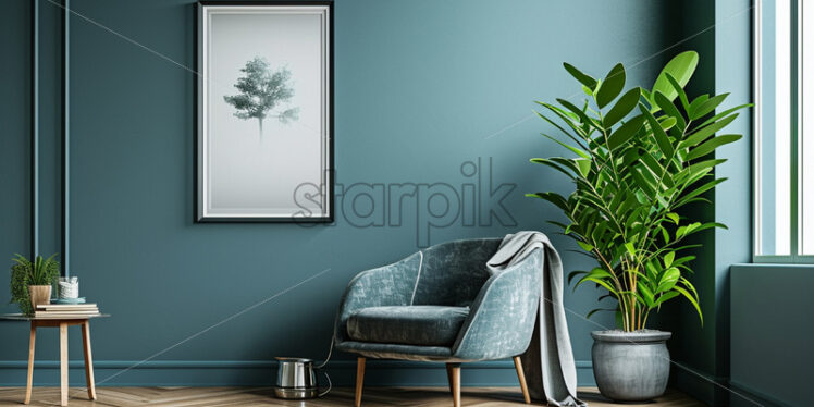 The design of a living room in which the blue color predominates - Starpik Stock