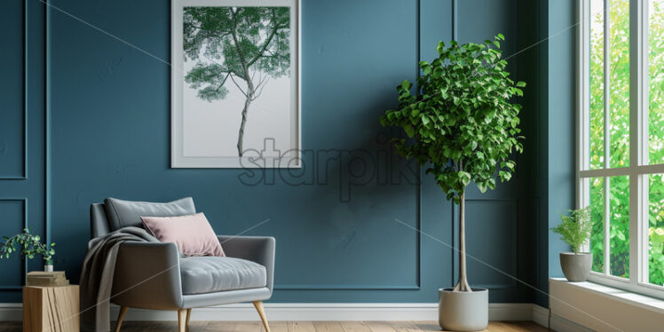 The design of a living room in which the blue color predominates - Starpik Stock