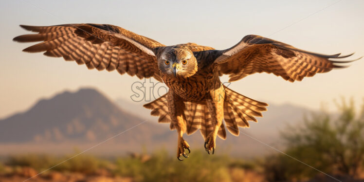 The elegant Swainson's hawk gracefully riding thermal currents above the desert - Starpik Stock