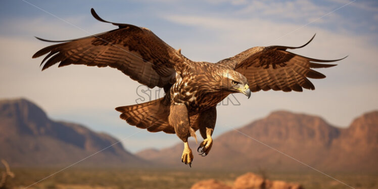 The elegant Swainson's hawk gracefully riding thermal currents above the desert - Starpik Stock