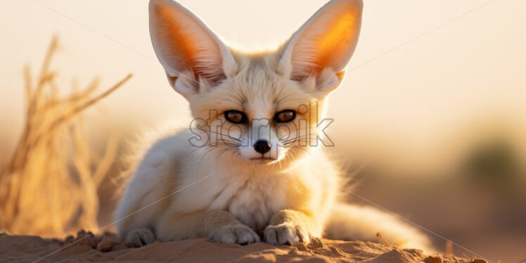 The elusive Fennec fox with its large ears, adapted to the harsh desert heat - Starpik Stock