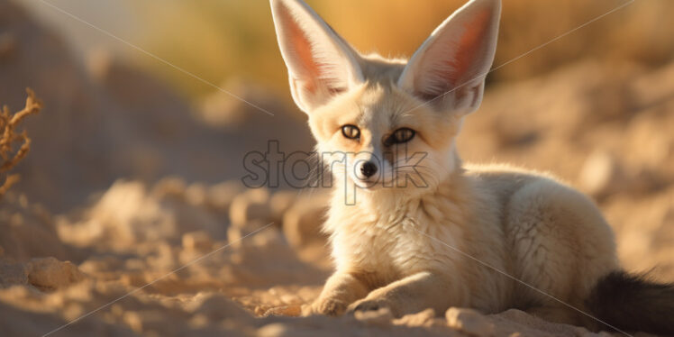 The elusive Fennec fox with its large ears, adapted to the harsh desert heat - Starpik Stock