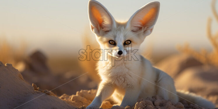 The elusive Fennec fox with its large ears, adapted to the harsh desert heat - Starpik Stock