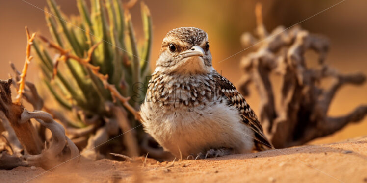 The elusive and well-camouflaged cactus wren building its nest in a desert thicket - Starpik Stock