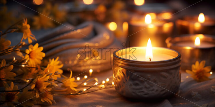 The enchanting glow of fairy lights and candles creating a magical ambiance - Starpik Stock