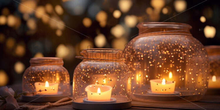 The enchanting glow of fairy lights and candles creating a magical ambiance - Starpik Stock