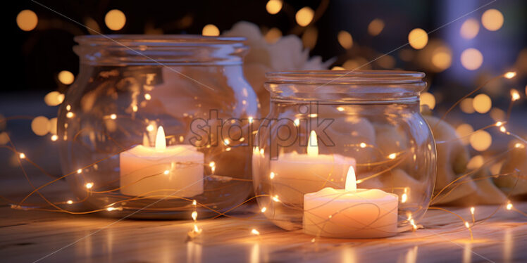 The enchanting glow of fairy lights and candles creating a magical ambiance - Starpik Stock