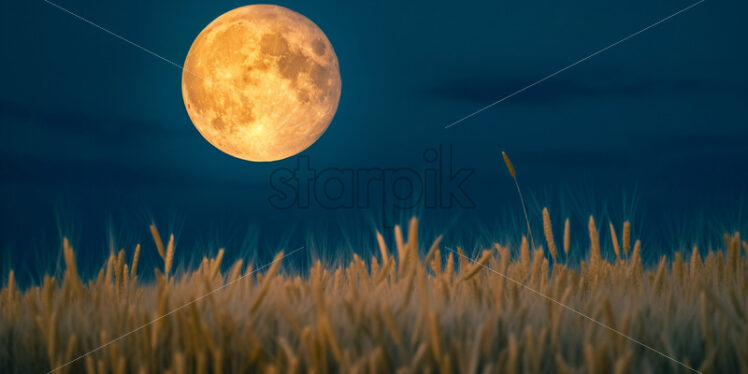 The full moon above a field of wheat - Starpik Stock