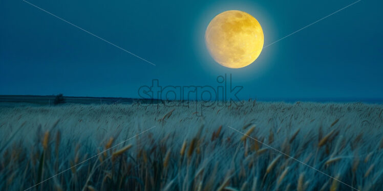 The full moon above a field of wheat - Starpik Stock