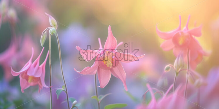 The graceful nodding heads of columbines in various pastel hues - Starpik Stock