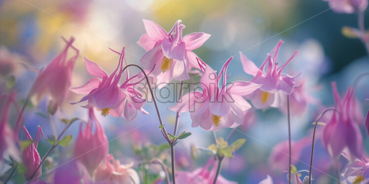 The graceful nodding heads of columbines in various pastel hues - Starpik Stock