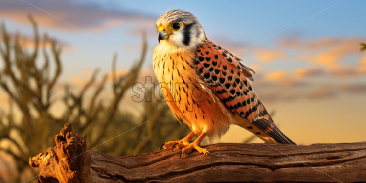 The iconic American kestrel, a small but powerful falcon, scanning the desert for prey - Starpik Stock