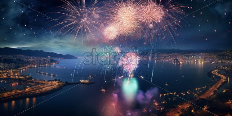 The impressive display of fireworks lighting up the night sky in celebration - Starpik Stock