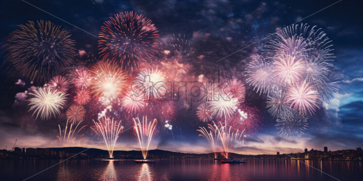 The impressive display of fireworks lighting up the night sky in celebration - Starpik Stock