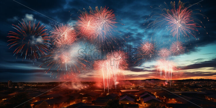 The impressive display of fireworks lighting up the night sky in celebration - Starpik Stock