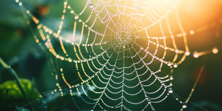 The intricate patterns of dewdrops glistening on delicate spiderwebs - Starpik Stock