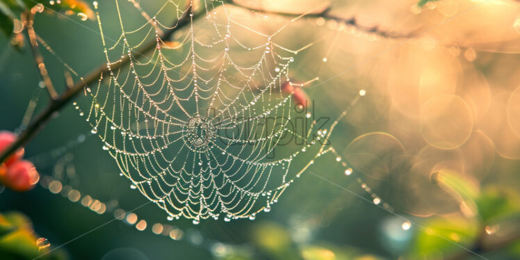 The intricate patterns of dewdrops glistening on delicate spiderwebs - Starpik Stock