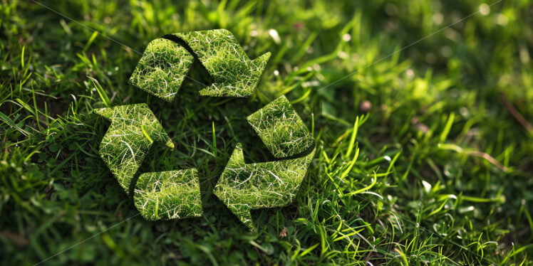 The recycling symbol created from grass on a green background - Starpik Stock