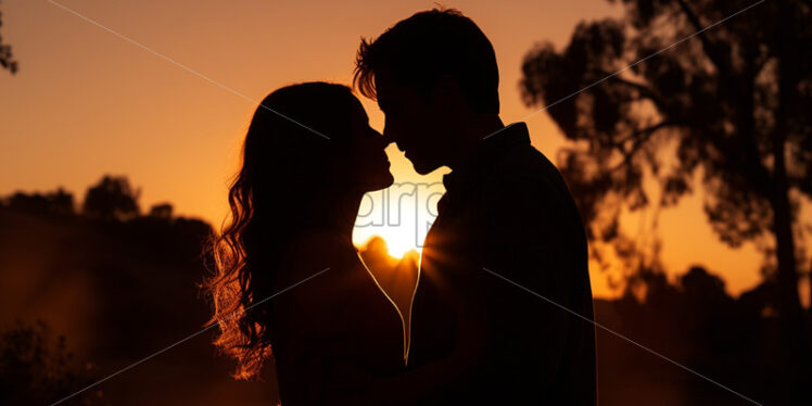 The silhouette of lovers embracing at sunset - Starpik Stock