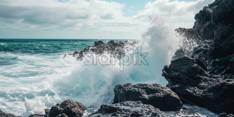 The waves breaking against the rocks - Starpik Stock