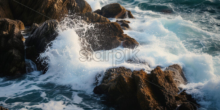 The waves breaking against the rocks - Starpik Stock