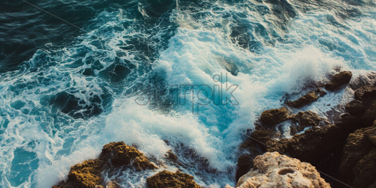 The waves breaking against the rocks - Starpik Stock