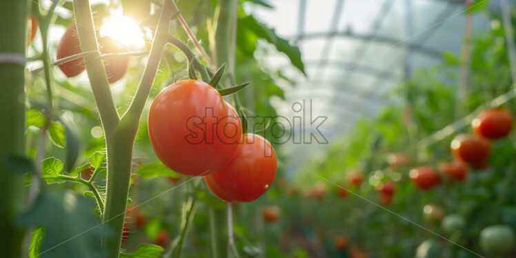 Tomatoes growing in the greenhouse - Starpik Stock