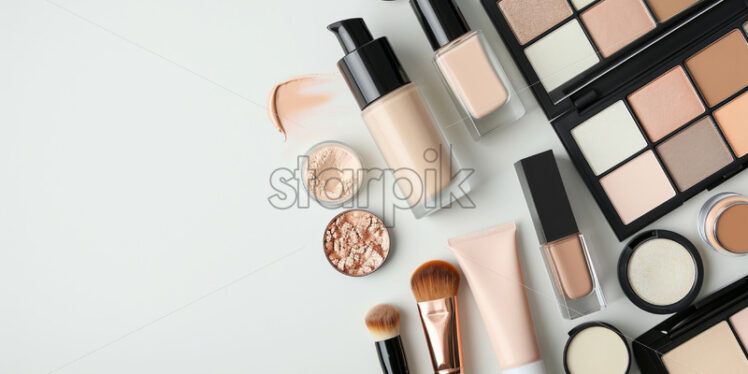 Top view banner of a variety of makeup products - Starpik Stock