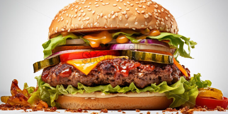 Top view burger ingredients, on isolated white background  - Starpik Stock