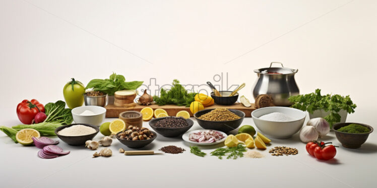 Top view healthy cooking food on isolated white background - Starpik Stock