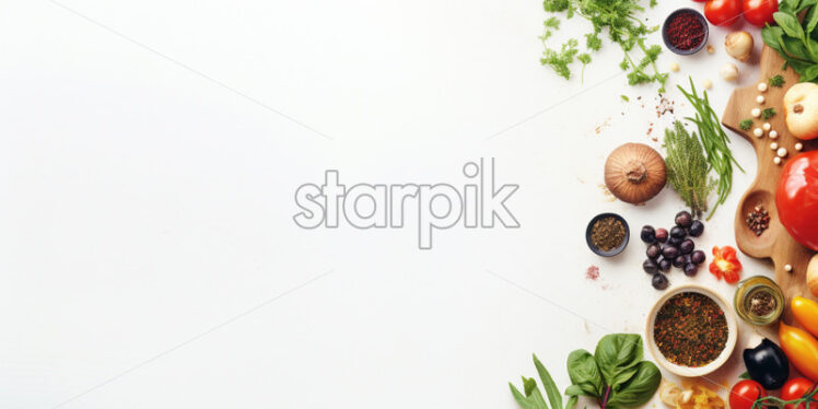 Top view healthy cooking food on isolated white background - Starpik Stock