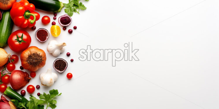 Top view healthy cooking food on isolated white background - Starpik Stock