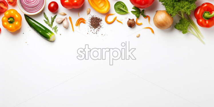 Top view healthy cooking food on isolated white background - Starpik Stock