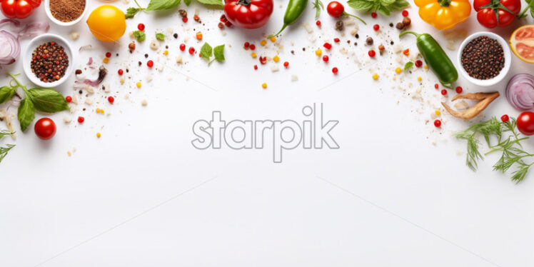 Top view healthy cooking food on isolated white background - Starpik Stock